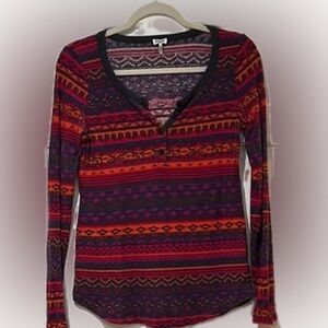Splendid Fair Isle Henley Thermal Waffle Knit Top – Size M